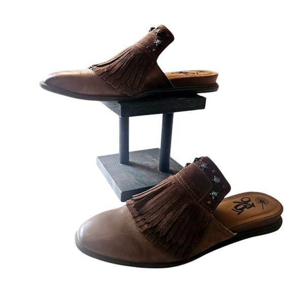 OTBT Gleam Fringe Silver Turquoise Boho Roundtree Flat Slides Mule, 9.5 - Picture 3 of 8